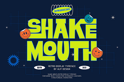 Shake Mouth Typeface 60s bouncy cartoon emblem fancy groovy hippie hippies ligature music oakley retro shake mouth typeface sixties sticker wave