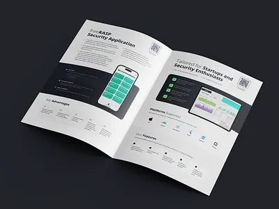 Brochure A4 • Inner Page a4 block brochure dark description design designer details device digital graphic inner light logo mobile page steps tablet talsec white
