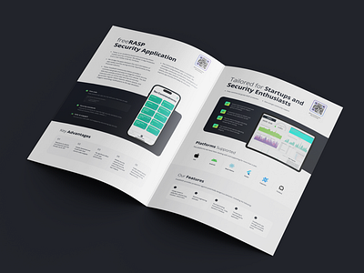 Brochure A4 • Inner Page a4 block brochure dark description design designer details device digital graphic inner light logo mobile page steps tablet talsec white