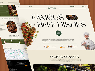 Beefian - Restaurant Website Design branding design dinning dish elegant fibostudio helloshams minimal modern mouthwatering popular responsive restaurant sleek trendy ui ux web design web ui website