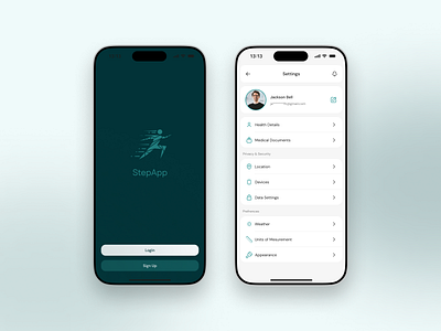 StepApp app application concept design fitness green login mobile profile running settings ui ux