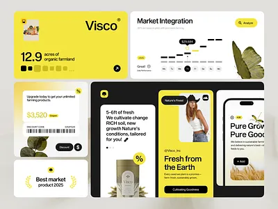 Visco - Farm Market Platform bento brand assets branding coupon ecommerce illustration landing page market product saas shop shopify shopify store startup statistics ui ux ux website