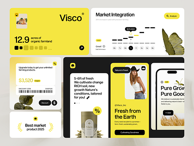 Visco - Farm Market Platform bento brand assets branding coupon ecommerce illustration landing page market product saas shop shopify shopify store startup statistics ui ux ux website