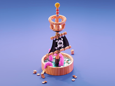 3D Mini Pirate Scene 3d 3d artwork 3d digital 3d elements 3d illustration 3d objects 3d pirate 3d pirate ship 3d visual adventure colourful design detailed 3d mini pirate playful rich colours sleek design toy like design warm texture wood texture wooden pirate ship