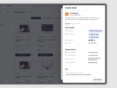 Ecomiq – Supplier Details for Product Dropshipping in E-commerce business crm dropshipping ecommerce online shop online store order management product design product management retail saas saas design sales supplier ui ux web app web builder web design
