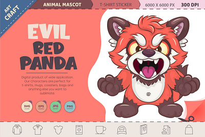 Cartoon Evil Red Panda. angry art bamboo bear cartoon character china comic design illustration mascot red panda sticker t shirt vector