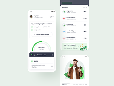 Ivy Card App app design finance mobile app product ui ux web