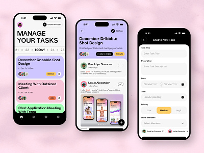 Task Management App app app design app ui design kanban mobile mobile app project project management task task allocation task management team management to do ui design work