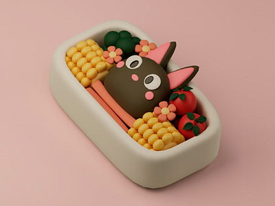 3D Bento Bunny Delight 3d 3d art work 3d bento box 3d bento bunny 3d bunny 3d design 3d illustration 3d modeling 3d objects 3d rendering 3d visual creativity and charm cute and colourful design expressive eyes food art playful design side dishes sleek design soft pastel warmth