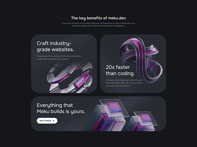 Key Benefits Web Section 3d benefits darkmode features key features minimal moredn section trend ui website