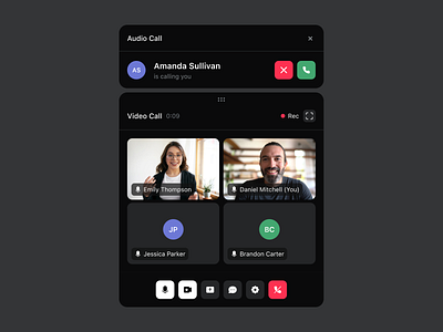 Call Handler Modals call dark dashboard handler modals saas video webcam