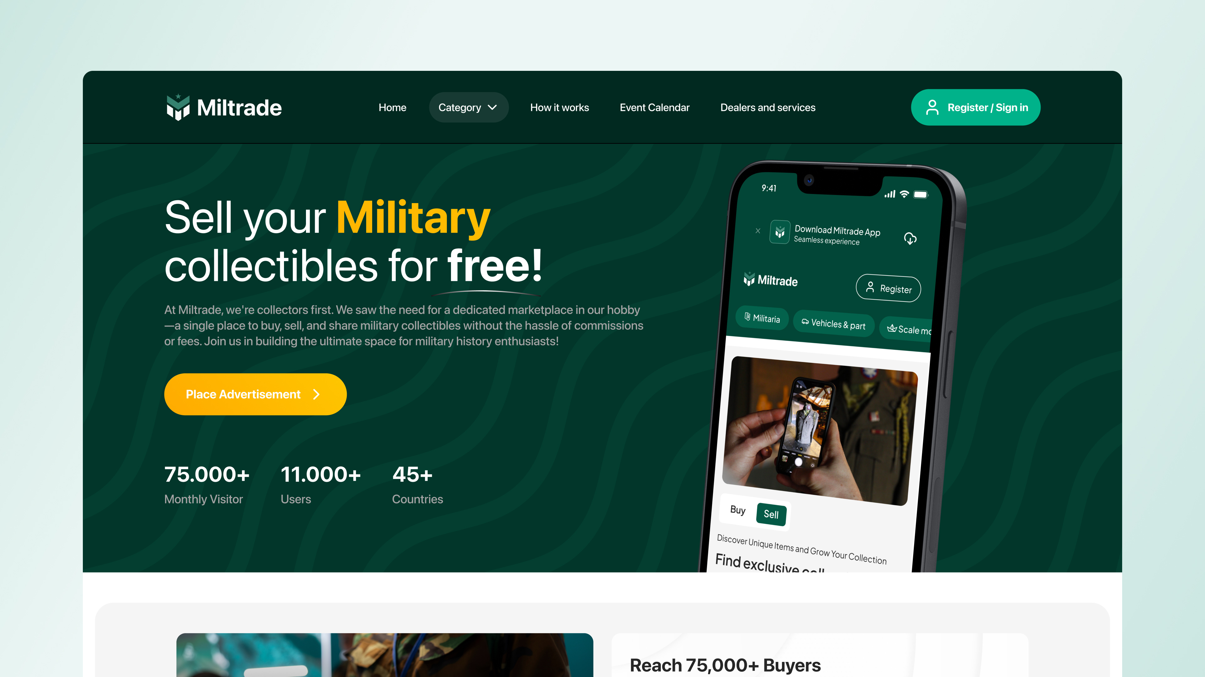 Miltrade Marketplace UX design landing page marketplace uxdesign