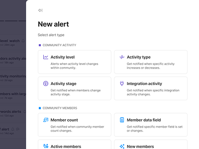 Modal Dialog for Selecting Type of Alert car cards create pattern dialog figma minimal modal notifications product design saas sections setup slide over tiles ui web