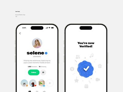 Verified — Social Media Platform 3d animation app clean components design feed follow instagram interaction ios minimal mobile profile social social network trending twitter ui ux