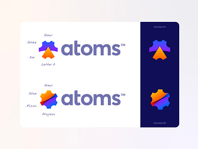 Atoms - Logo Concepts arrow atom atoms brand identity design branding creative logo freelance logo design gear innovation it jeroen van eerden logo logo concepts logo feedback progress saas tech visual identity design wheel