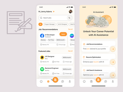 Mobile App UI/UX IOS App | AI Job Search App aesthetic ui ai job search ai mobile app app design career app design design inspiration figma design ios app job finder app job search mobile app design mobile ui recruitment app ui ui inspiration ui trends user interface ux ux design