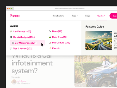 Mega Menu UI for Car Guides article blog car desktop dropdown megamenu menu navigation rollover ui