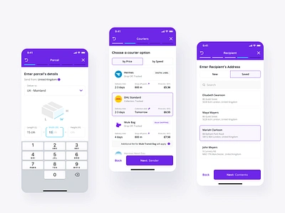 Mule – Mobile App app couriers delivery flow interface ios mobile process purple tiles ui ux