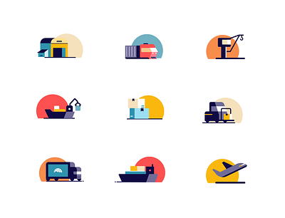 Tracking Every Move – Icon System for RedSky agrifood animation deliveries graphic design iconography icons illustration india indian logistics package plane shipment ships tracking transport truck ui warehouse