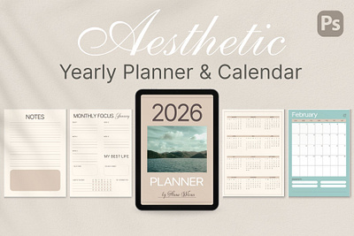 Aesthetic Annual Planner & Calendar annual calendar annual planner calendar calendar 2026 graphic design photoshop planner and calendar