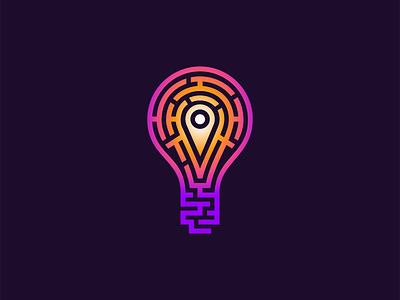 Light Bulb Maze Logo branding bulb design emblem entertainment escape room game gaming geometric gradient icon illustration light location logo mark maze mystery pin vector