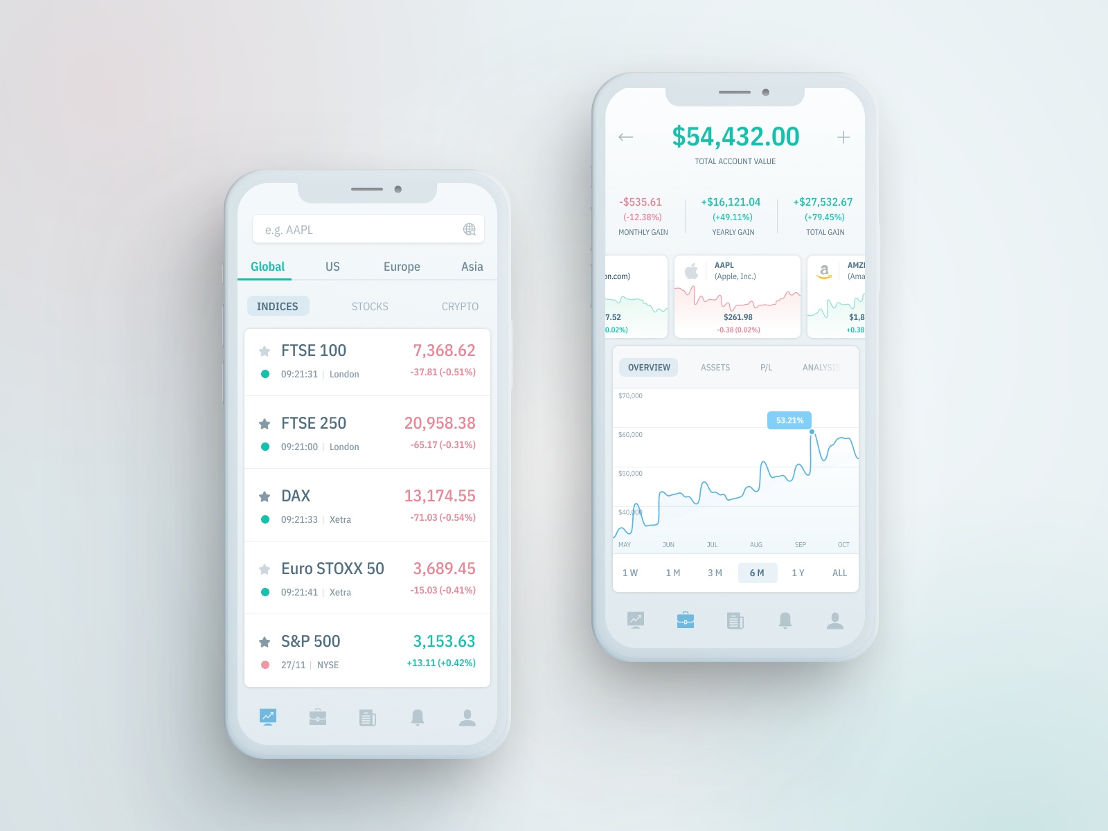 Investment Portfolio Mobile App UI/UX Design | Light Theme finance fintech investing investment light ui mobile app mobile design mobile trading stock trading trading trading dashboard trading it ui design ux design uxui