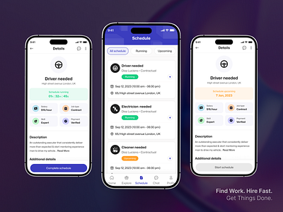 Worker Finder App – Job Schedule & Details UI app career colorful freelance graphic design hiring homepage interview job board job portal jobfinder mobile mobileapp recruitment app resume ui ux work