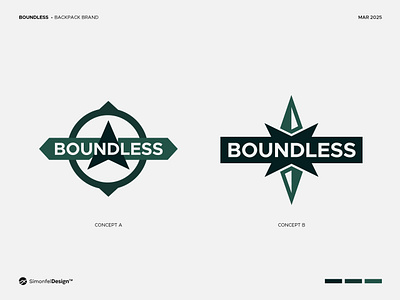 Boundless - Backpack Logo Concepts arrow backpack badge boundless camping compass emblem forest gear green hiking logo logotype nature navigate navigation outdoor pin product retro