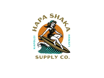 Hapa Shaka Supply Co. badge badges brand branding girl graphic design identity illustration logo packaging print spices surfer tattoo style typography