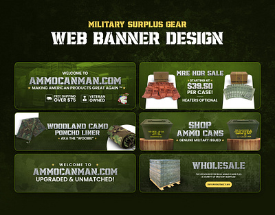 Military Surplus Gear | Website Banner Design army surplus banner banner banner design hero banner design military gear banner military store banner military website design surplus gear design surplus gear store survival gear banner tactical banner design tactical gear banner web banner design website banner desgn