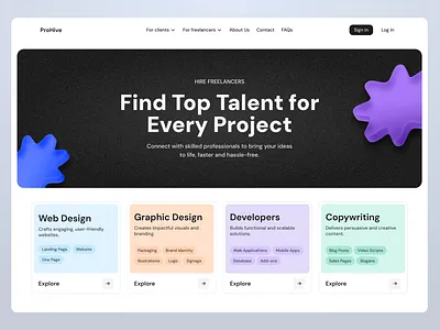 Talent Hire Platform Web Design candidate clean design employment freelancers hero design hire hiring job job finder job listing jobs landing page platform professionals project recruiting recruitment agency search talent web design