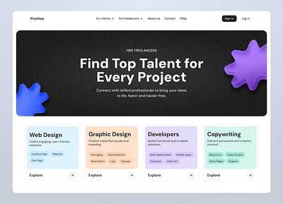 Talent Hire Platform Web Design candidate clean design employment freelancers hero design hire hiring job job finder job listing jobs landing page platform professionals project recruiting recruitment agency search talent web design