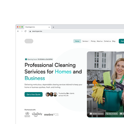 Hero section of a cleaning service website cleaning service ui ux web design