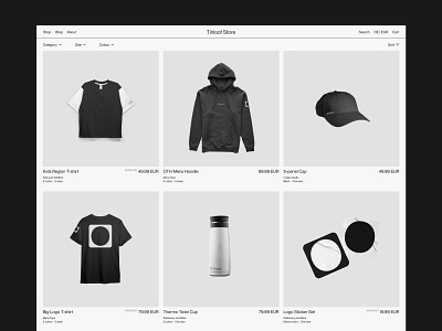 Tinloof store: homepage black branding ecommerce grid headless ecommerce merch minimal online shop online store shop store ui ux web design webshop website white