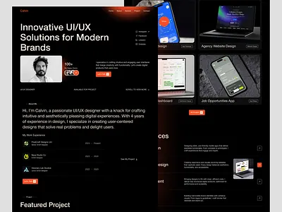 Calvin - UI/UX Designer Portfolio choyon clean clean design creative creative design design design service figma header landing page design personal portfolio portfolio responsive design ui uiux uiux portfolio user interface ux web web design