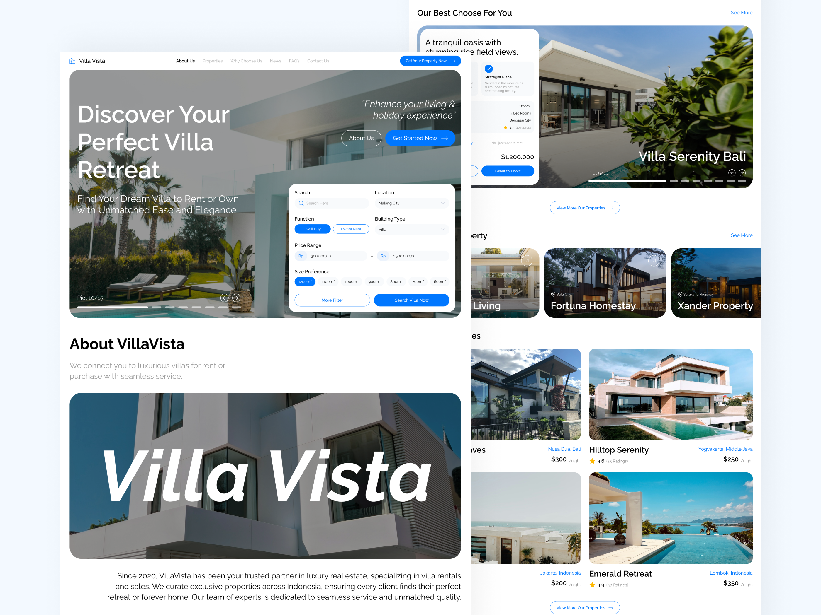 Villa Vista - Real Estate, Property, Villa Rent Finder building dashboard holiday home house investment landing page property real estate rent travel travelling uiux uiuxdesign villa web design website