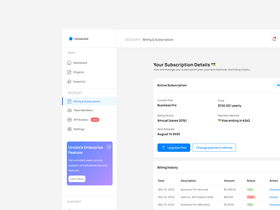 Billing and subscriptions page dailyui design product design subscription ui uiux user experience ux web webui