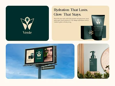 Verde – Nature’s Touch for Radiant Skin 🌿 baige billboards branding cosmetics graphic design green logo logo design mockups typography