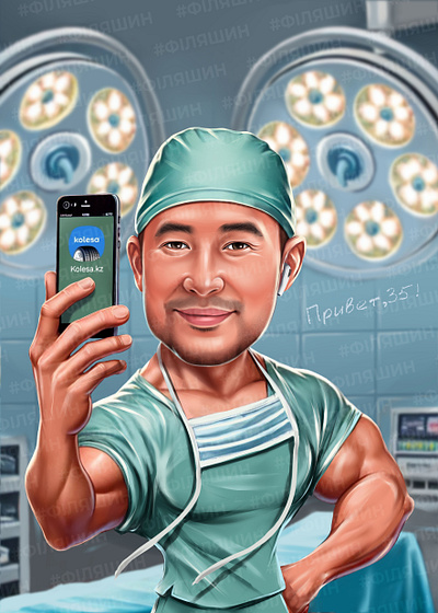 Caricature from photos for a cool surgeon art caricature cartoon character concept drawing graphic design illustration