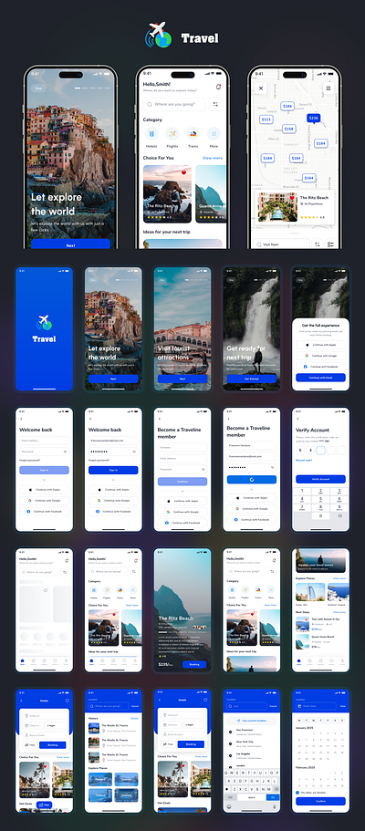 Travel App - UI/UX Design app branding design figma graphic design illustration logo ui vector