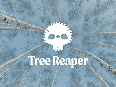 Tree Reaper Logo advertising branding brandmark death graphic design identity design illustration lettering logo logo design logos music negative space outdoors print skull sports tree typography vector