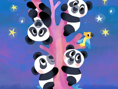 A tree full of pandas animal animals art cute illustration illustrator kidlit kids panda toddler vibrant