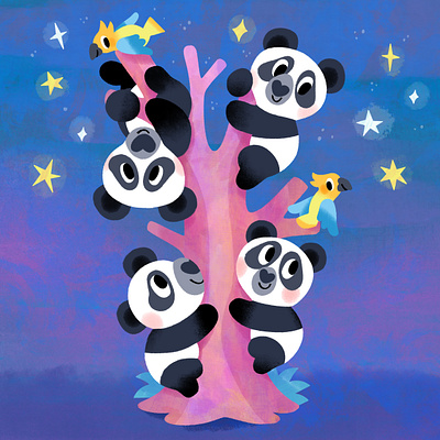 A tree full of pandas animal animals art cute illustration illustrator kidlit kids panda toddler vibrant