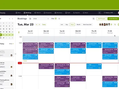 Booking Flow for a Fitness CRM Solution animation appointment booking calendar contact crm cta date picker fitness hover list view motion graphics new event product design recurring ux animation