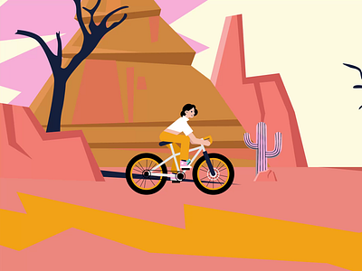 FATBIKE CRUISE 2d after effects animation bike cactus character animation cyclist illustrator joysticks and sliders landscape limber mountains rocks trees