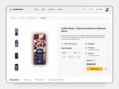 CoffeeMart Product Page UI Design design ecommerce interface product design product page ui ui design ux ux design web web design