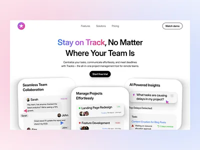 Hero Section Design for Project Management SaaS collaboration cards modern web design project management saas project management saas website saas hero section saas landing page saas website design saas website hero section ui cards
