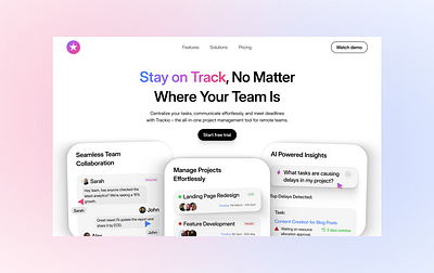 Hero Section Design for Project Management SaaS collaboration cards modern web design project management saas project management saas website saas hero section saas landing page saas website design saas website hero section ui cards