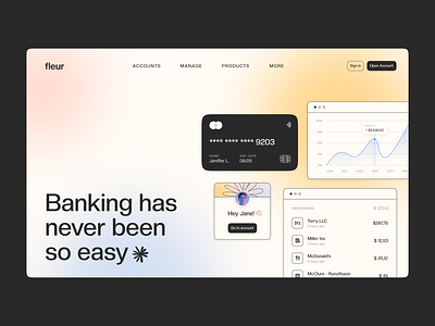 Fleur - Home page design banking branding fintech header hero home page marketing website ui ux website