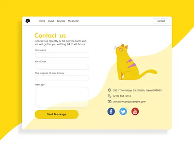 "Contact us" - Daily028 #DailyUI 028 28 cat contact contact form contact page contact us cute daily ui dailyui dailyui28 day28 design figma illustration ui yellow